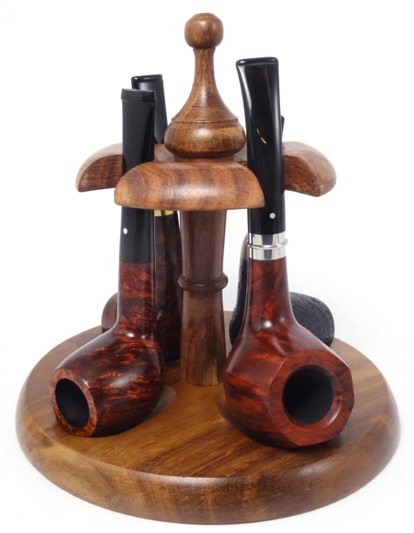 Brebbia, Round Pipe Rack, 4 pipes, Teak wood