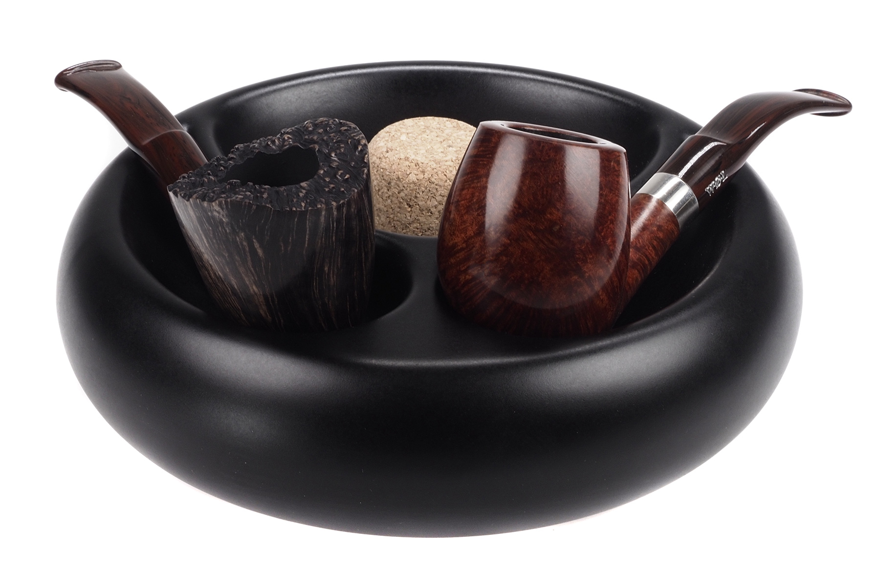 Pipe Ashtray, Ceramic, Black Matte, 2 Pipes