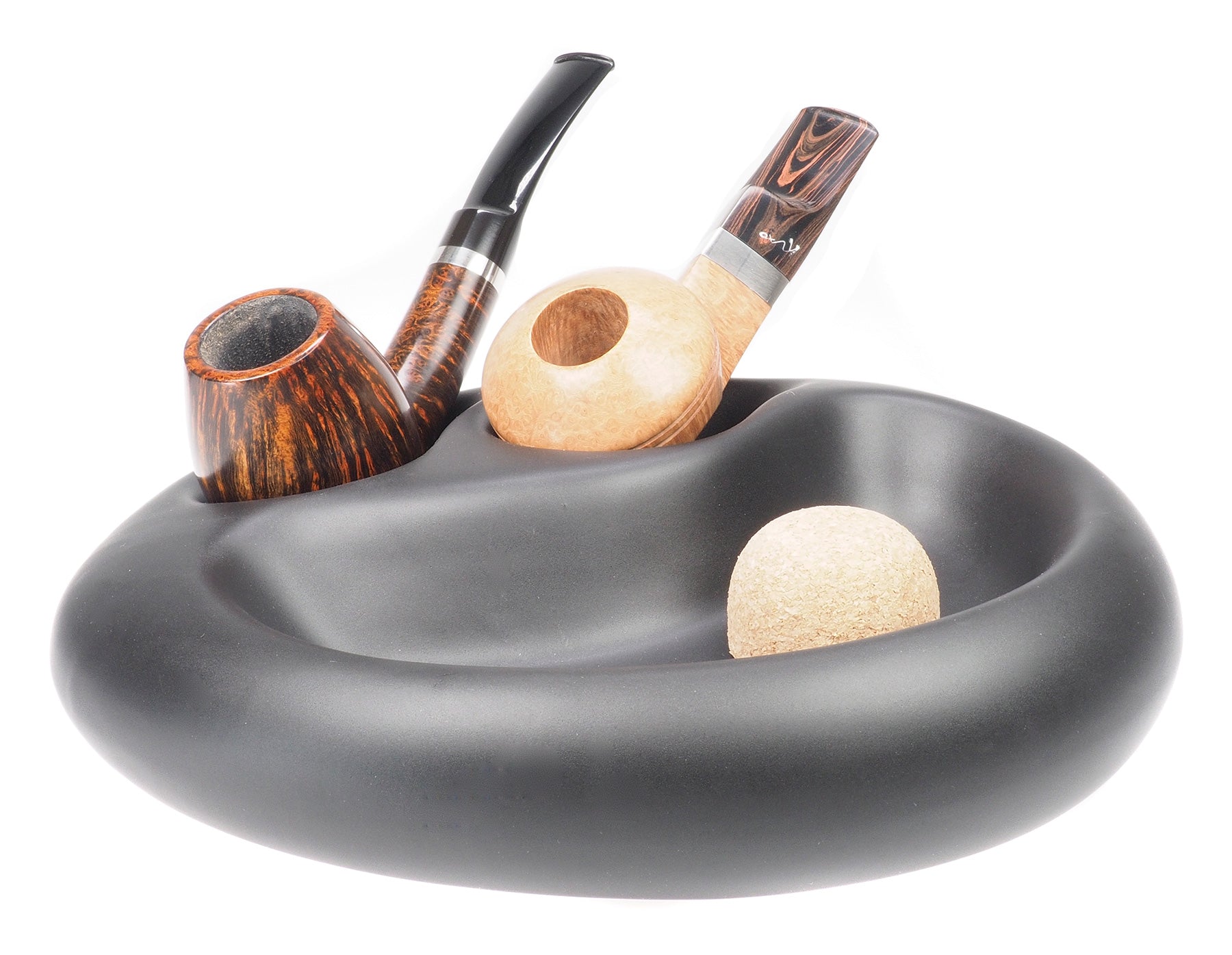 Pipe Ashtray, Ceramic, Black Matte, 2 Pipes